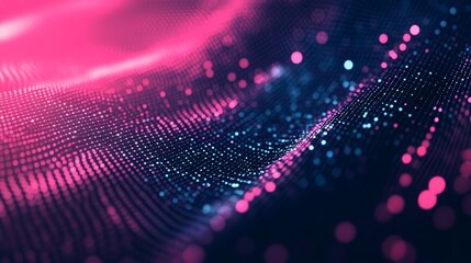 Wall Mural - a futuristic digital pattern resembling a wave, infused with bright pink and blue lights, illustrati