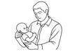 © mahira - Heartwarming Line Drawing of Father Holding Newborn Baby