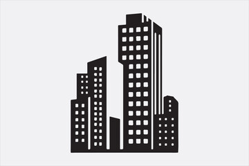 A black silhouette  vector of two city buildings.