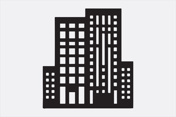 A black silhouette  vector of two city buildings.