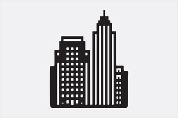 A black silhouette  vector of two city buildings.