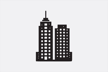 A black silhouette  vector of two city buildings.