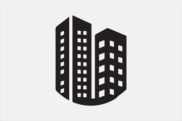 A black silhouette  vector of two city buildings