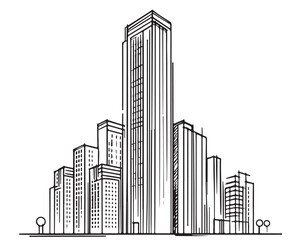 High rise building sketch, line