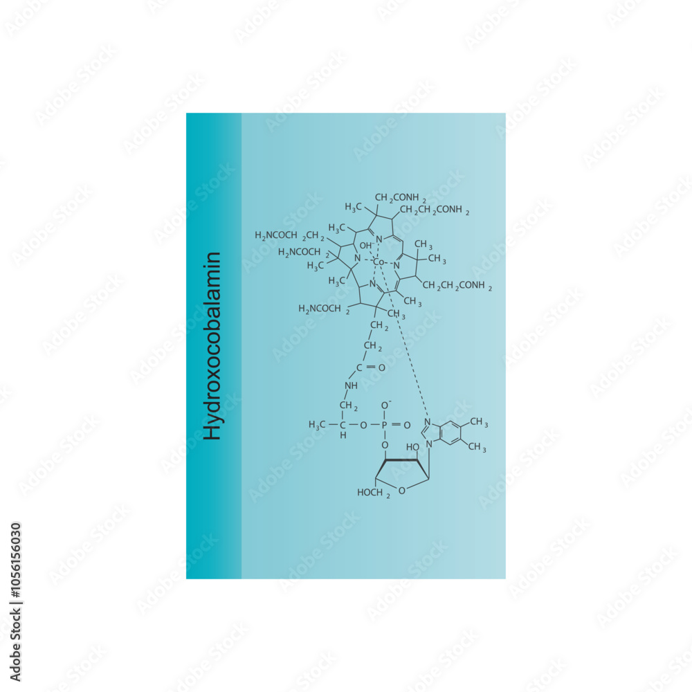 Compound B12 Stock-Vektorgrafik „Hydroxocobalamin skeletal structure diagram.Vitamin ...