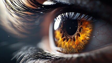 Wall Mural -   A close-up of a person's eye with yellow and black iris designs