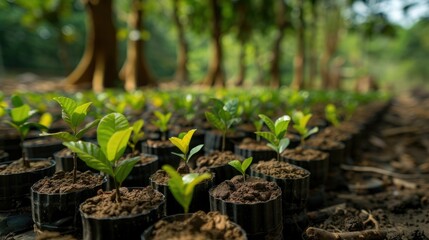 Young saplings in a tree nursery: growth and nature conservation