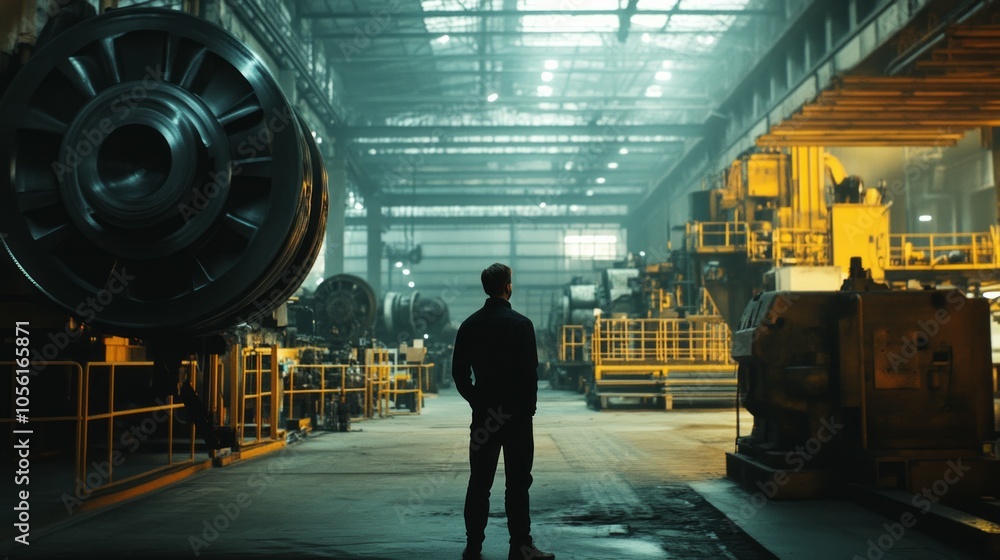 big heavy machines are being built inside a manufacturing plant. Stock ...