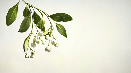 a white-flowered tree branch with green leaves on a white background