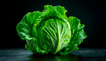 A striking image of cabbage against a dark backdrop, highlighting its round shape and vibrant color, making it an eye-catching subject for food photography.