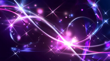 Wall Mural - holographic lines with bright glow creating radiant patterns on a dark purple background