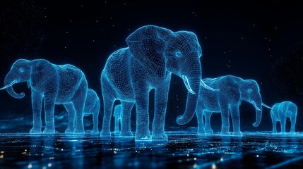 Wall Mural - digital elephants in the virtual world