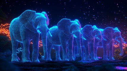 Wall Mural - digital elephants in the virtual world