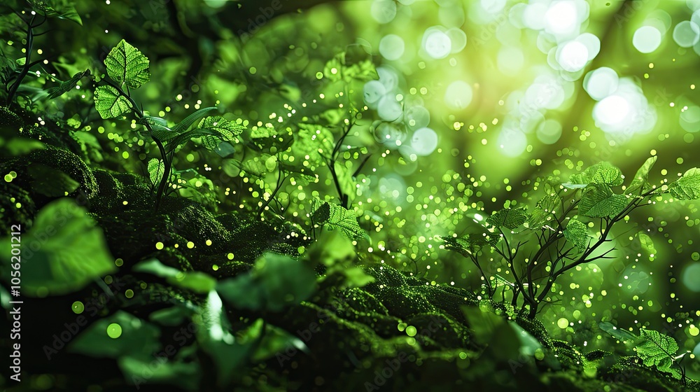Green technology-themed image of a virtual server network, organic data ...