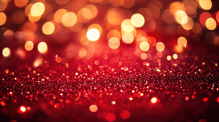 Fototapete - Red and gold bokeh lights sparkle against a shimmering background, enhancing the festive mood of the evening