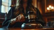 © IMG visuals AI - Female judge tapping gavel in courtroom closeup image. Justice system performing verdict close up photography. Crimes judgement in trial environment concept photo realistic