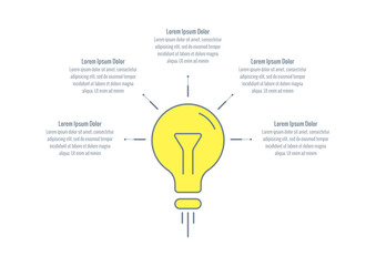 infographic template for annual report, magazine. infographic template for business, education, industry, science world. five steps information template. infographic template with light bulb