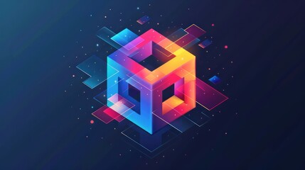 Abstract Geometric Cube with Neon Colors and Glowing Lines