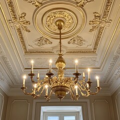 Gold chandelier in Bergamo, Italy ceiling