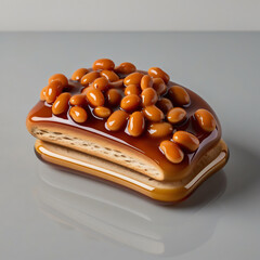 Stunning glass sculpture of baked beans on toast, displaying vibrant colors and intricate details in a delightful culinary art piece, generative ai