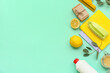 © Pixel-Shot - Composition with natural cleaning products and supplies on color background