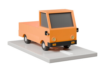 Wall Mural - 3D Truck delivery back rack contain parcel box and roadway icon. Minimal Cartoon Logistic Truck shipping delivery service isolated on orange background. Online shopping, E-commerce concept. 3d render