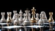 © lililia - A golden chessboard features prominent pieces connected by glowing blue lines, emphasizing strategic concepts in a digital space