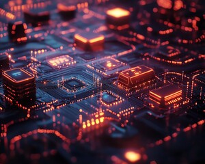 Fototapete - Creative 3D rendering of a virtual network environment focused on digital document management, highlighting secure file transfers and efficient data organization