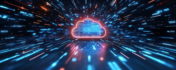Leinwandbilder - Stunning 3D rendering of digital document management in a virtual network environment, showcasing interconnected files and cloud storage solutions in a hightech setting
