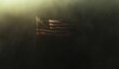 © Stanley - A weathered American flag stands defiantly in a fog-laden landscape, symbolizing resilience and sacrifice in a mysterious setting