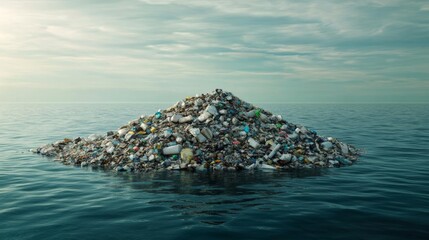 a mountain of plastic waste floating in the ocean