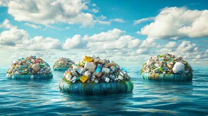 Wall Mural - Three Islands of Plastic Waste Floating in the Ocean