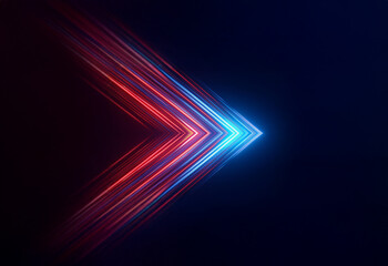 Canvas Print - a glowing, neon arrow points to the right with blue and red streaks of light against a dark blue bac