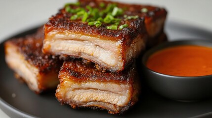 Wall Mural - Crispy Fried Pork Belly with Sauce