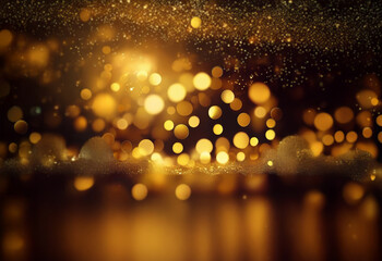 Canvas Print - a dark background with sparkling gold bokeh and reflective surface.