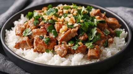 Wall Mural - Crispy Thai Fried Pork Dish With Rice