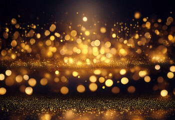 Wall Mural - a dark background with a shimmering layer of gold glitter and a spotlight shining down from above.