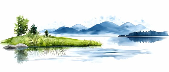 Wall Mural - tranquil lakeside landscape a serene view of mountains and reflections in nature's embrace