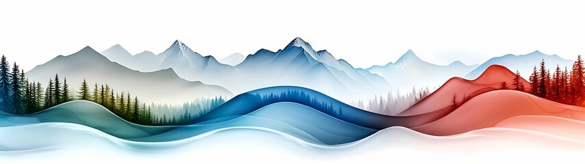 Wall Mural - Stunning abstract landscape featuring flowing waves and majestic mountains in a harmonious blend of colors