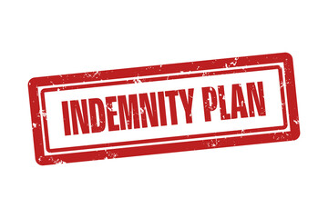 Indemnity Plan . A red stamp isolated on white background.