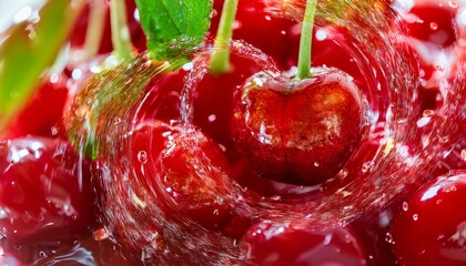 Wall Mural - Juicy red cherries in water