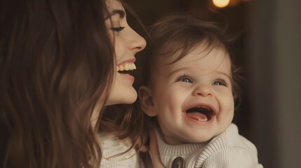 joyful moments captured in the studio as a beautiful mother and her baby share laughter.