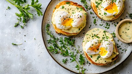 Delightful Eggs Benedict on a Serene Plate