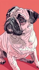 Cute Pug Dog Cartoon Illustration with Pink Background