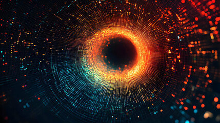 Abstract 3D Orange and Blue Digital Tunnel Background