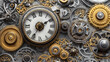 © Thiago - Intricate gears and clock face showcasing precision and artistry in a steampunk design. perfect for technology and creativity themes. Renaissance Artisan Workshop. Illustration