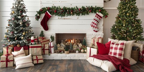 Wall Mural - Christmas props arranged with ample open area for adding personalized greetings.