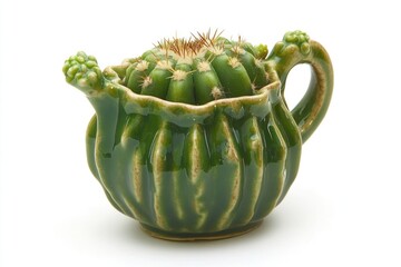 Poster - A ceramic pitcher designed to resemble a cactus, showcasing unique and artistic craftsmanship.