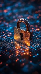 Aufkleber - A golden padlock rests on a glowing circuit board, symbolizing cybersecurity and data protection.