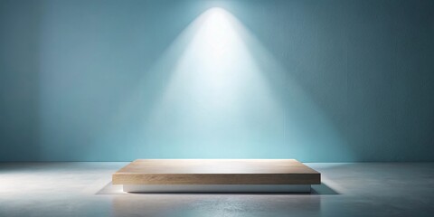 A minimalist platform illuminated by a single spotlight, creating a dramatic effect on a textured backdrop.